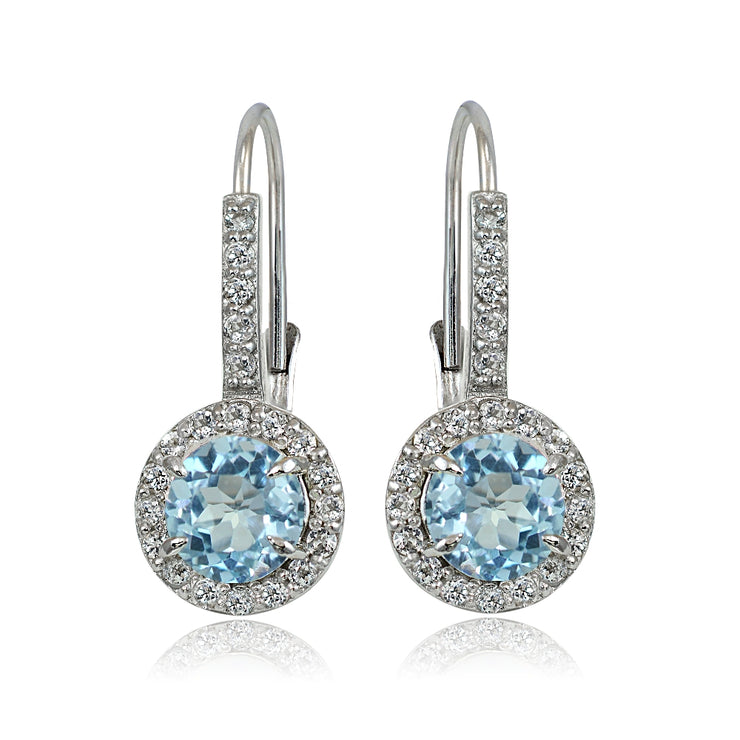 Sterling Silver Blue and White Topaz Round Leverback Earrings