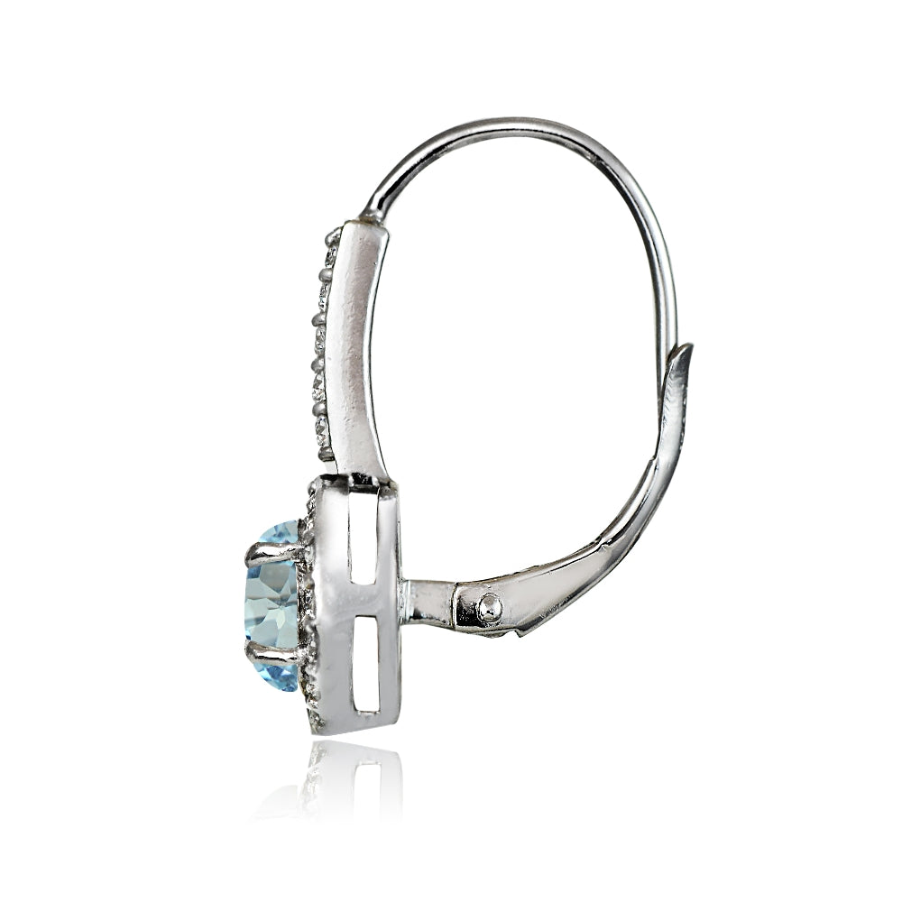Sterling Silver Blue and White Topaz Round Leverback Earrings-3
