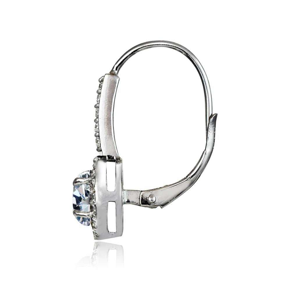 Sterling Silver Created White Sapphire Round Leverback Earrings-2