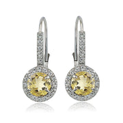 Sterling Silver Citrine and White Topaz Round Leverback Earrings