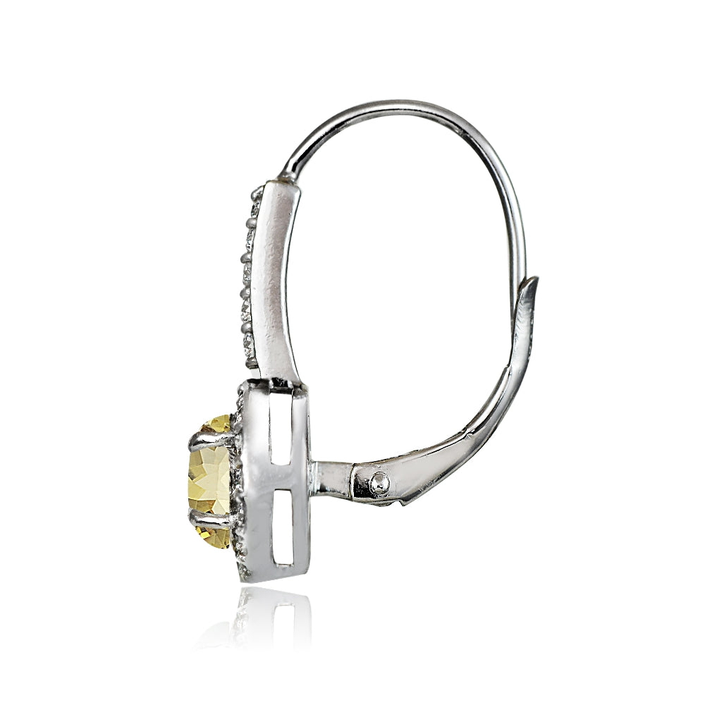 Sterling Silver Citrine and White Topaz Round Leverback Earrings-3