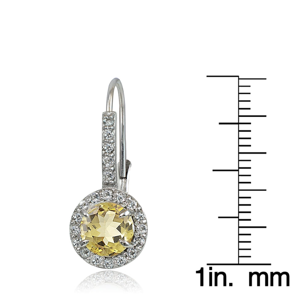 Sterling Silver Citrine and White Topaz Round Leverback Earrings-4