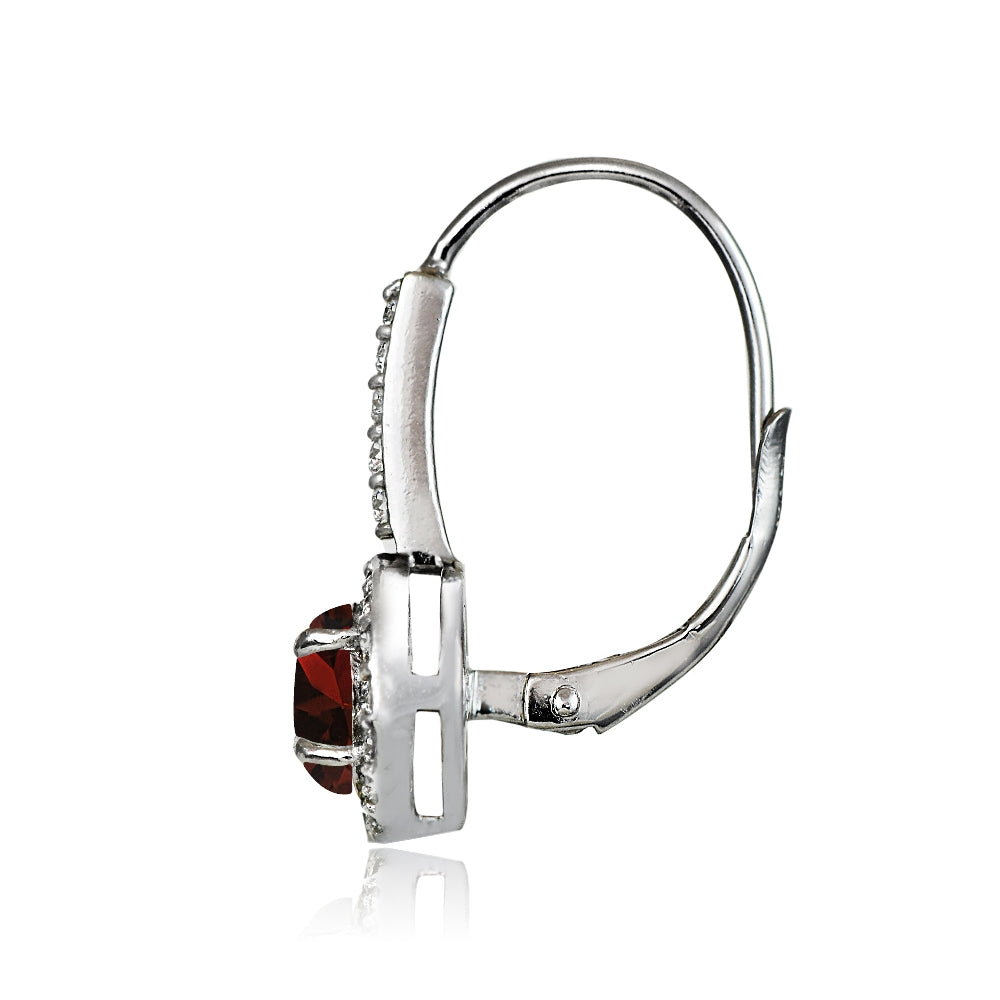 Sterling Silver Garnet and White Topaz Round Leverback Earrings-3