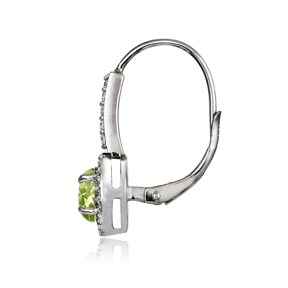 Sterling Silver Peridot and White Topaz Round Leverback Earrings-3