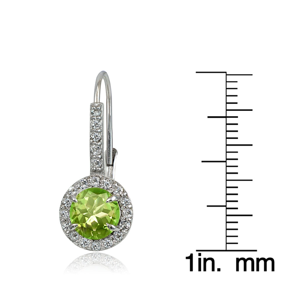 Sterling Silver Peridot and White Topaz Round Leverback Earrings-4