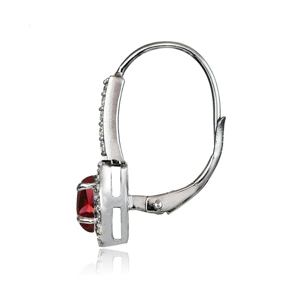 Sterling Silver Created Ruby and White Topaz Round Leverback Earrings-3