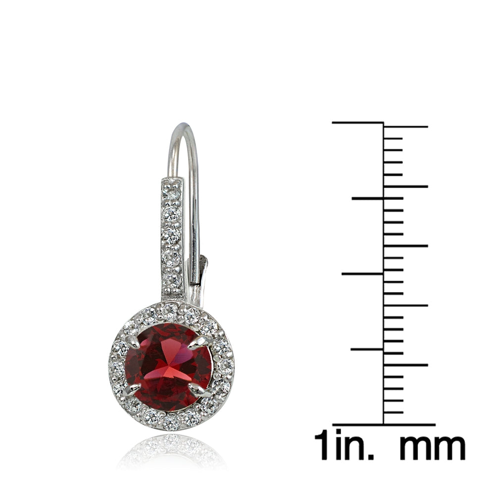 Sterling Silver Created Ruby and White Topaz Round Leverback Earrings-4
