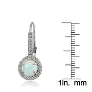 Sterling Silver Created White Opal and White Topaz Round Leverback Earrings