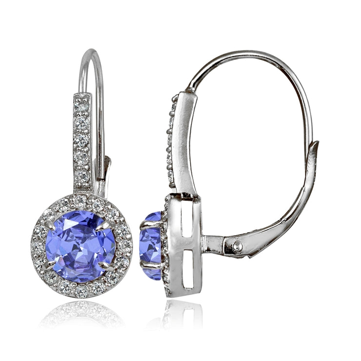 Sterling Silver Tanzanite and White Topaz Round Leverback Earrings