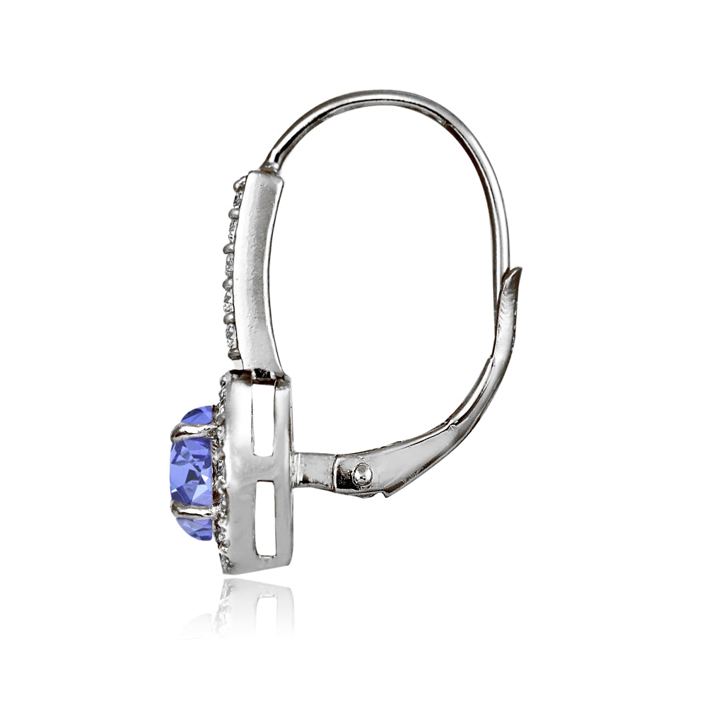 Sterling Silver Tanzanite and White Topaz Round Leverback Earrings-2