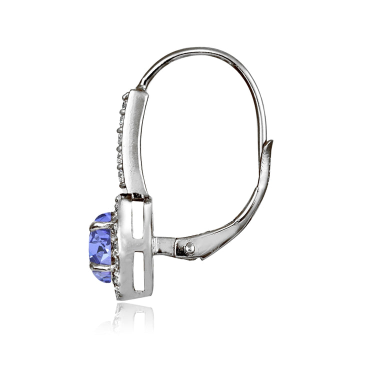 Sterling Silver Tanzanite and White Topaz Round Leverback Earrings