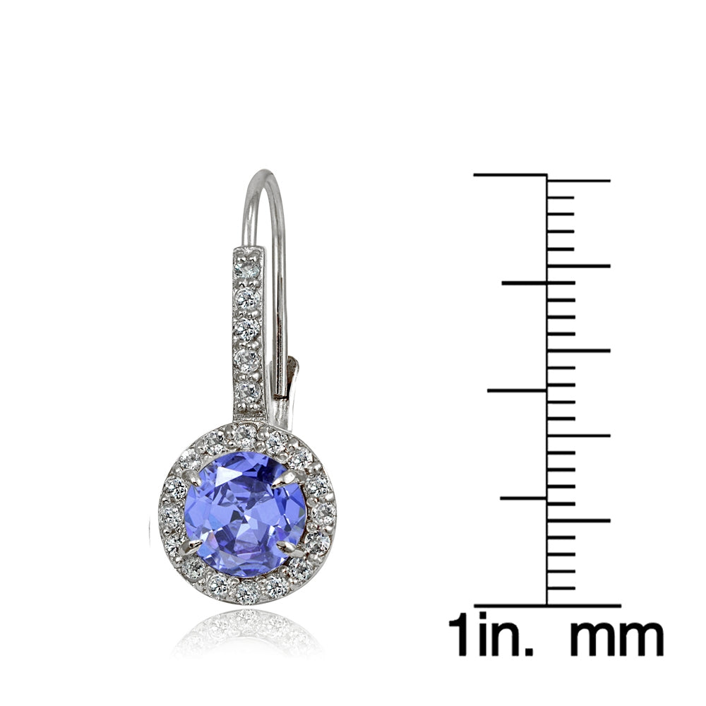 Sterling Silver Tanzanite and White Topaz Round Leverback Earrings-3