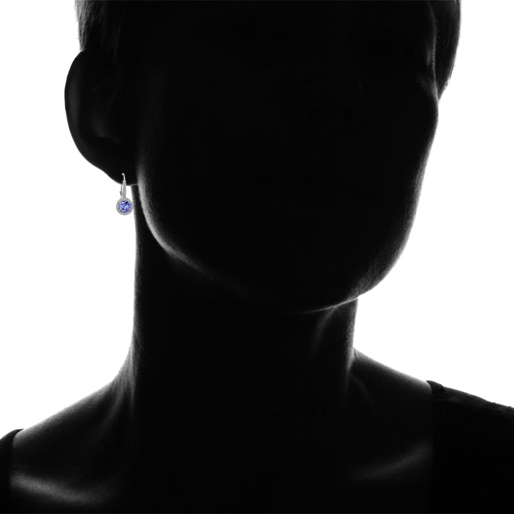 Sterling Silver Tanzanite and White Topaz Round Leverback Earrings-4