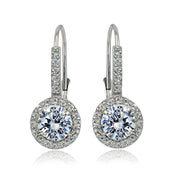 Sterling Silver Cubic Zirconia Round Leverback Earrings