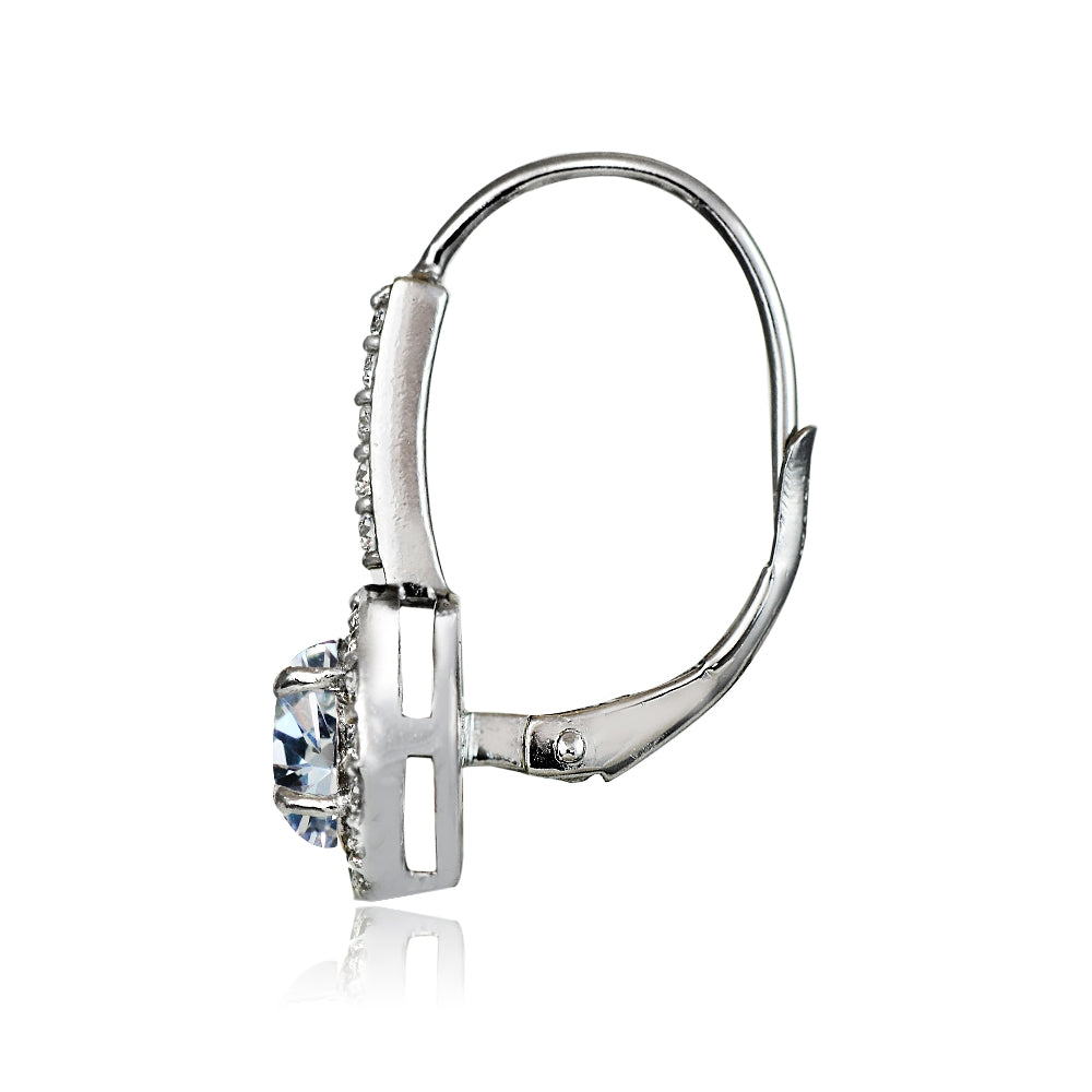 Sterling Silver Cubic Zirconia Round Leverback Earrings-3