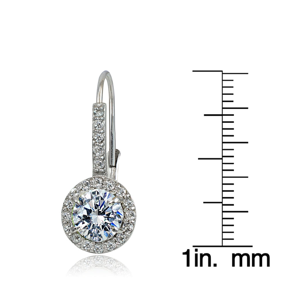 Sterling Silver Cubic Zirconia Round Leverback Earrings-4