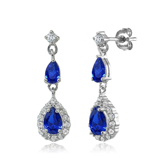 Sterling Silver Created Blue Sapphire and White Topaz Fashion Teardrop Dangle Earrings