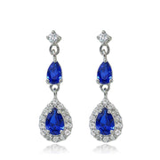 Sterling Silver Created Blue Sapphire and White Topaz Fashion Teardrop Dangle Earrings