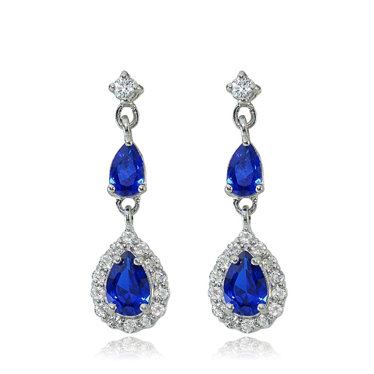 Sterling Silver Created Blue Sapphire and White Topaz Fashion Teardrop Dangle Earrings