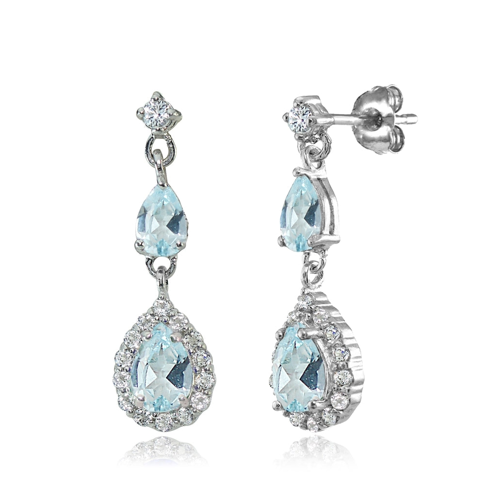 Sterling Silver Blue and White Topaz Fashion Teardrop Dangle Earrings