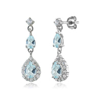Sterling Silver Blue and White Topaz Fashion Teardrop Dangle Earrings