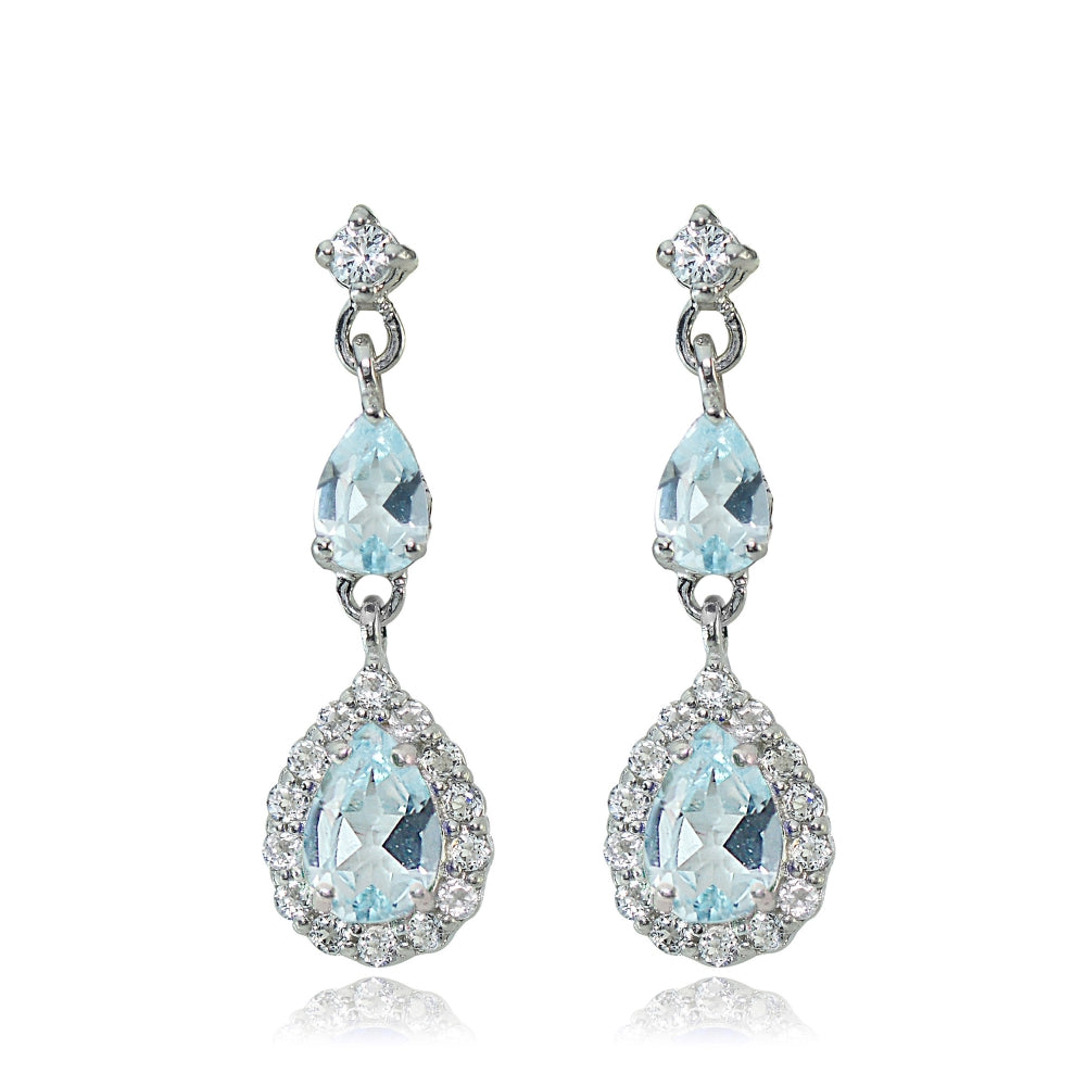Sterling Silver Blue and White Topaz Fashion Teardrop Dangle Earrings-2
