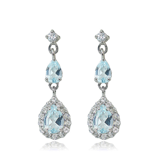 Sterling Silver Blue and White Topaz Fashion Teardrop Dangle Earrings