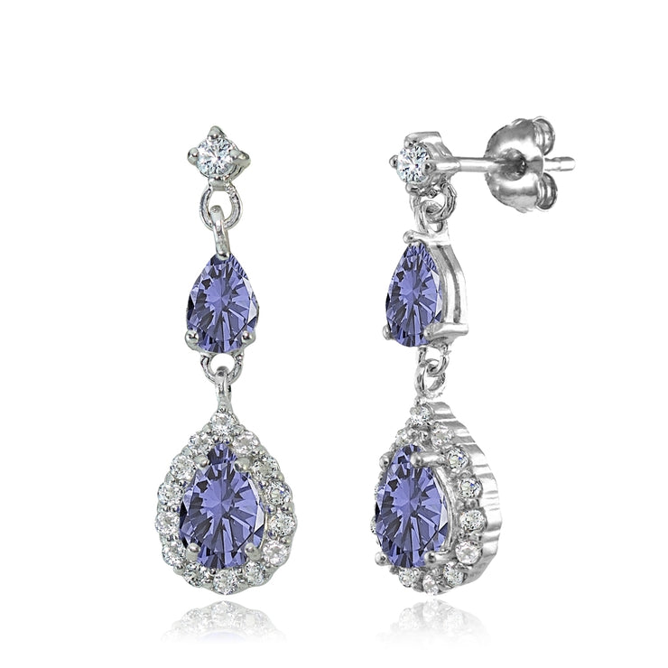 Sterling Silver Created Tanzanite and White Topaz Fashion Teardrop Dangle Earrings