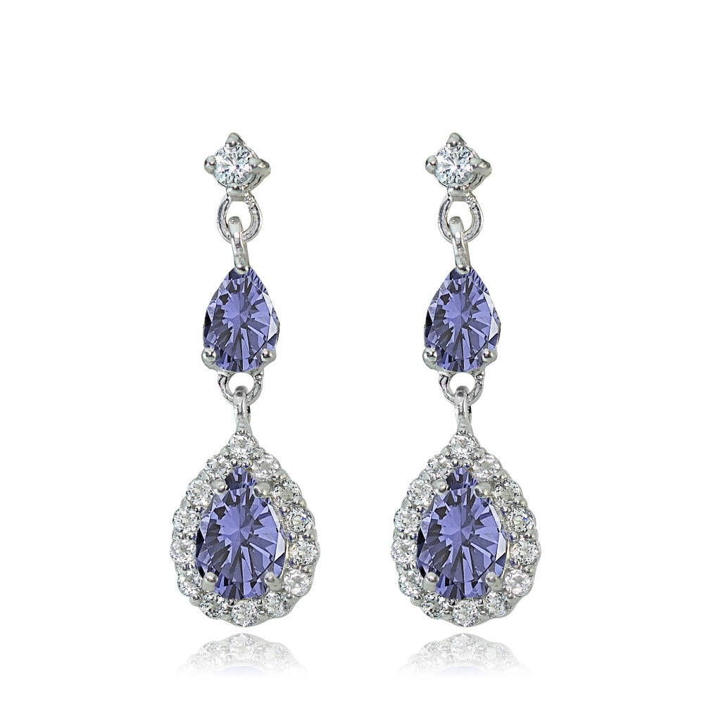 Sterling Silver Created Tanzanite and White Topaz Fashion Teardrop Dangle Earrings-2