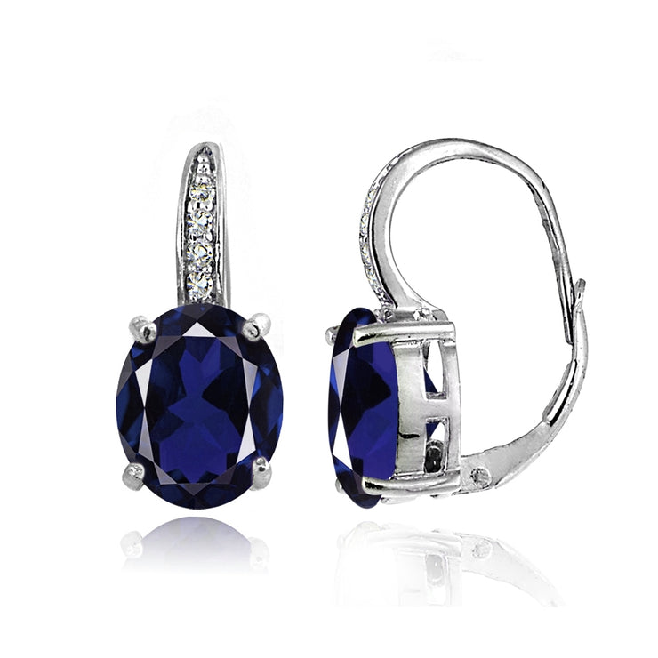 Sterling Silver 5ct Created Blue Sapphire & White Topaz Oval Leverback Earrings