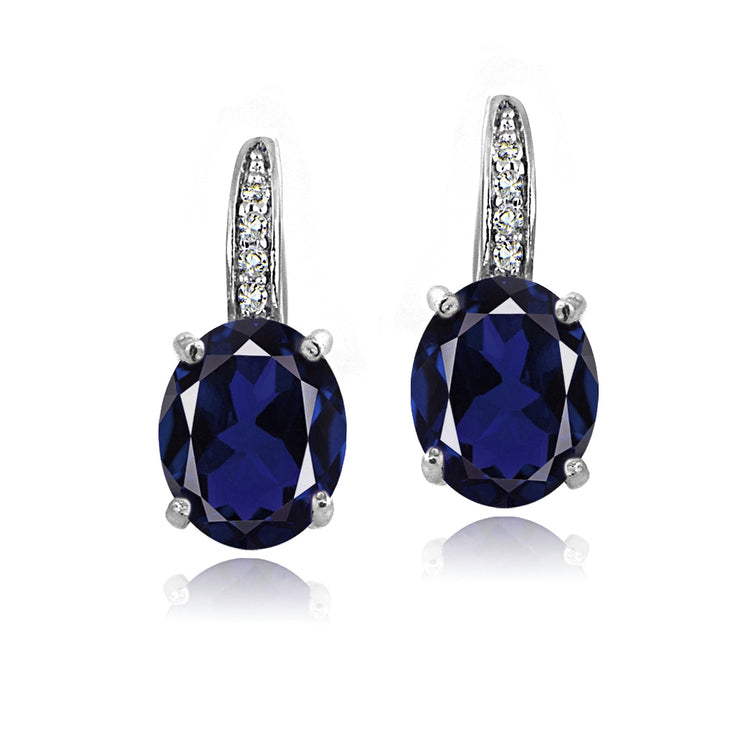 Sterling Silver 5ct Created Blue Sapphire & White Topaz Oval Leverback Earrings