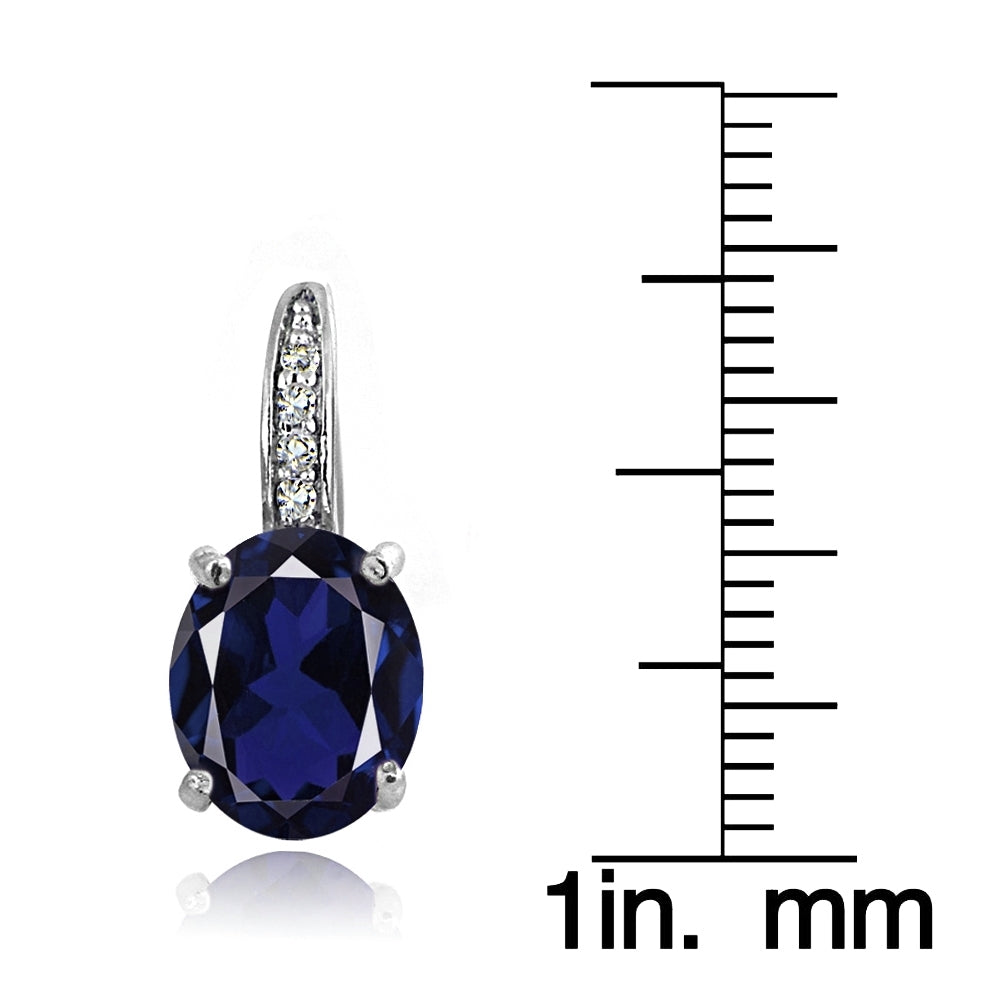 Sterling Silver 5ct Created Blue Sapphire & White Topaz Oval Leverback Earrings-3