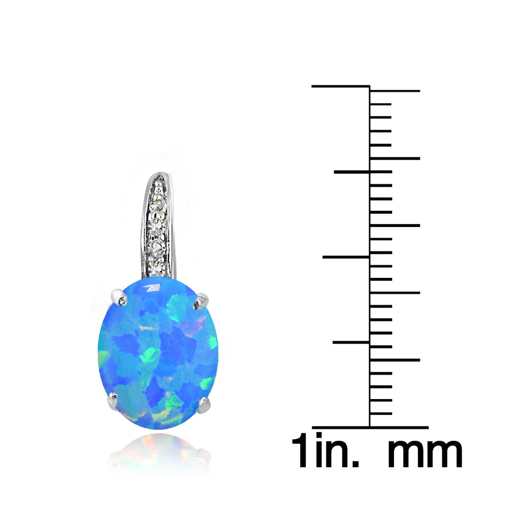 Sterling Silver Created Blue Opal and White Topaz Oval Leverback Earrings-3