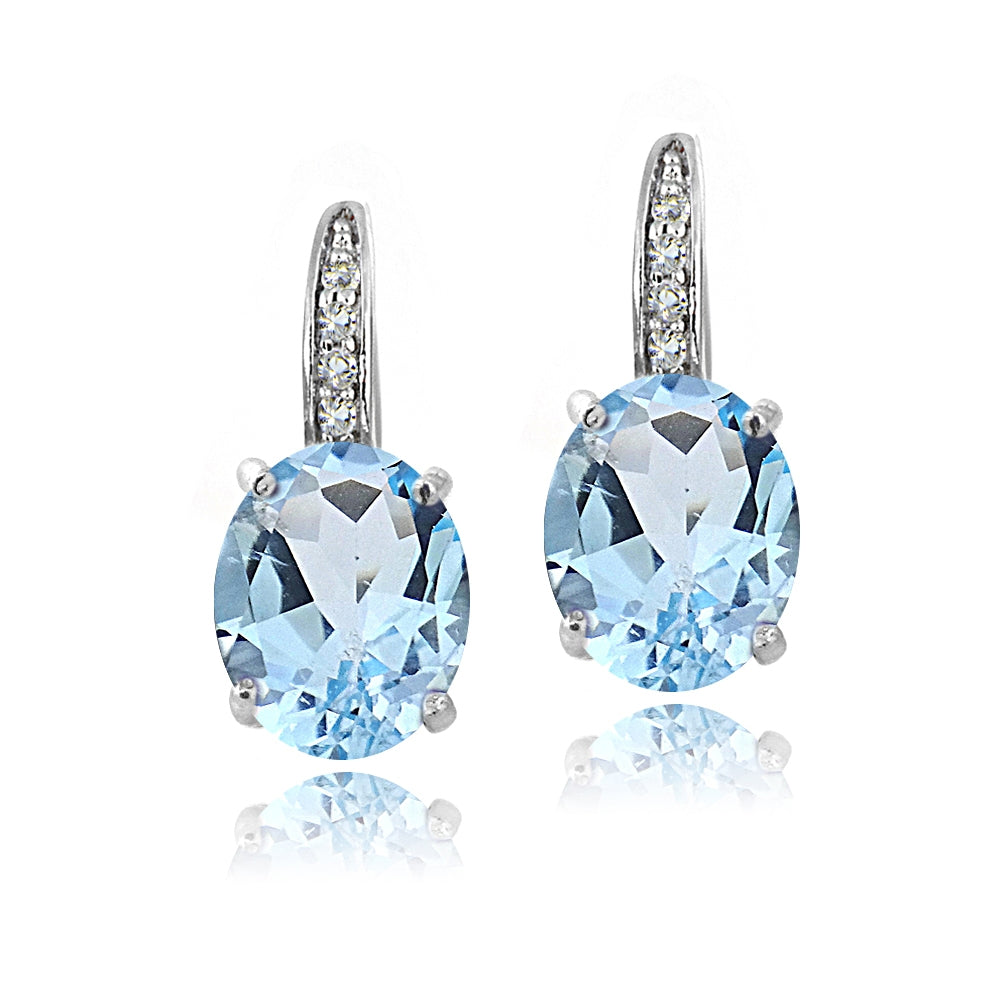 Sterling Silver 5.4ct Blue Topaz & White Topaz Oval Leverback Earrings-2