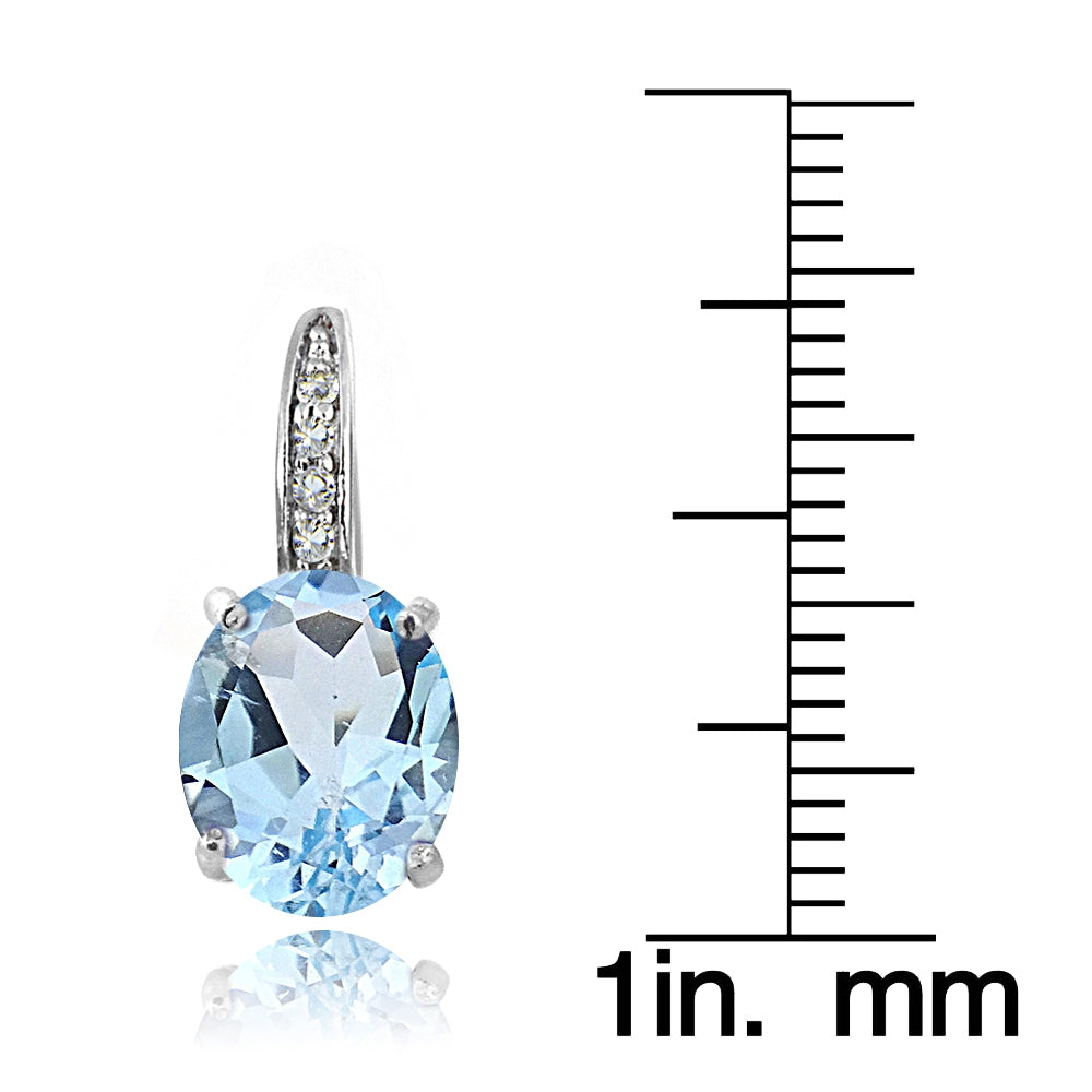 Sterling Silver 5.4ct Blue Topaz & White Topaz Oval Leverback Earrings-3