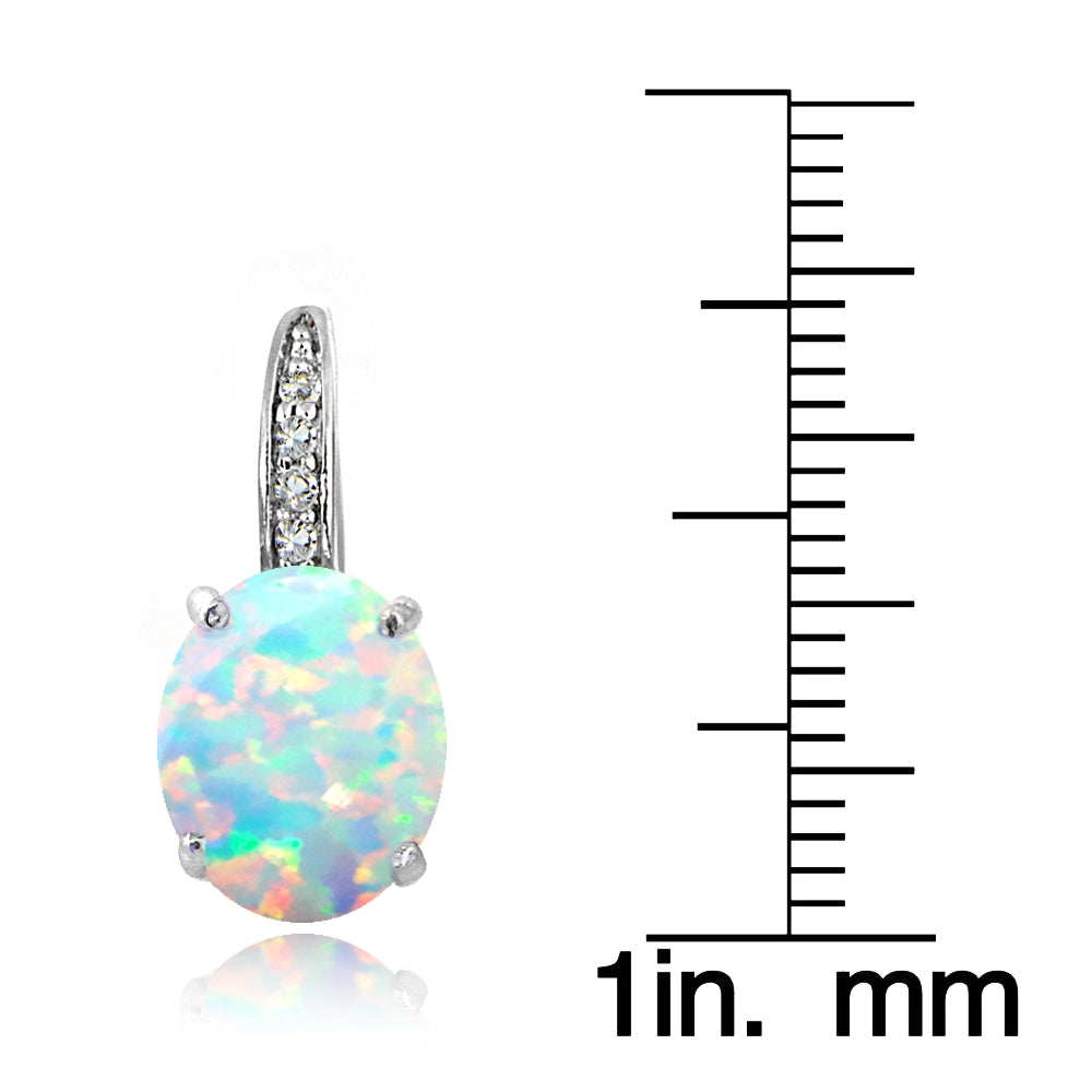 Sterling Silver Created White Opal & White Topaz Oval Leverback Earrings-3
