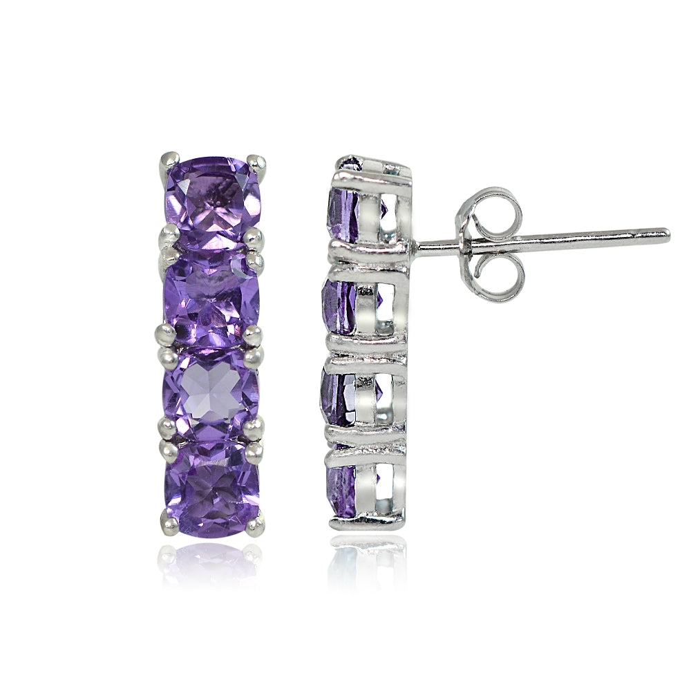 Sterling Silver Amethyst Bar Drop Earrings