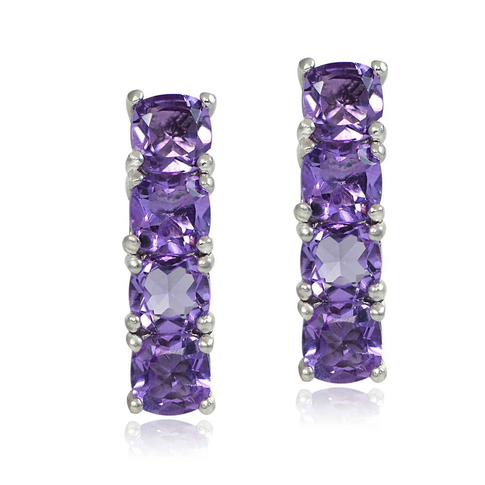 Sterling Silver Amethyst Bar Drop Earrings-2