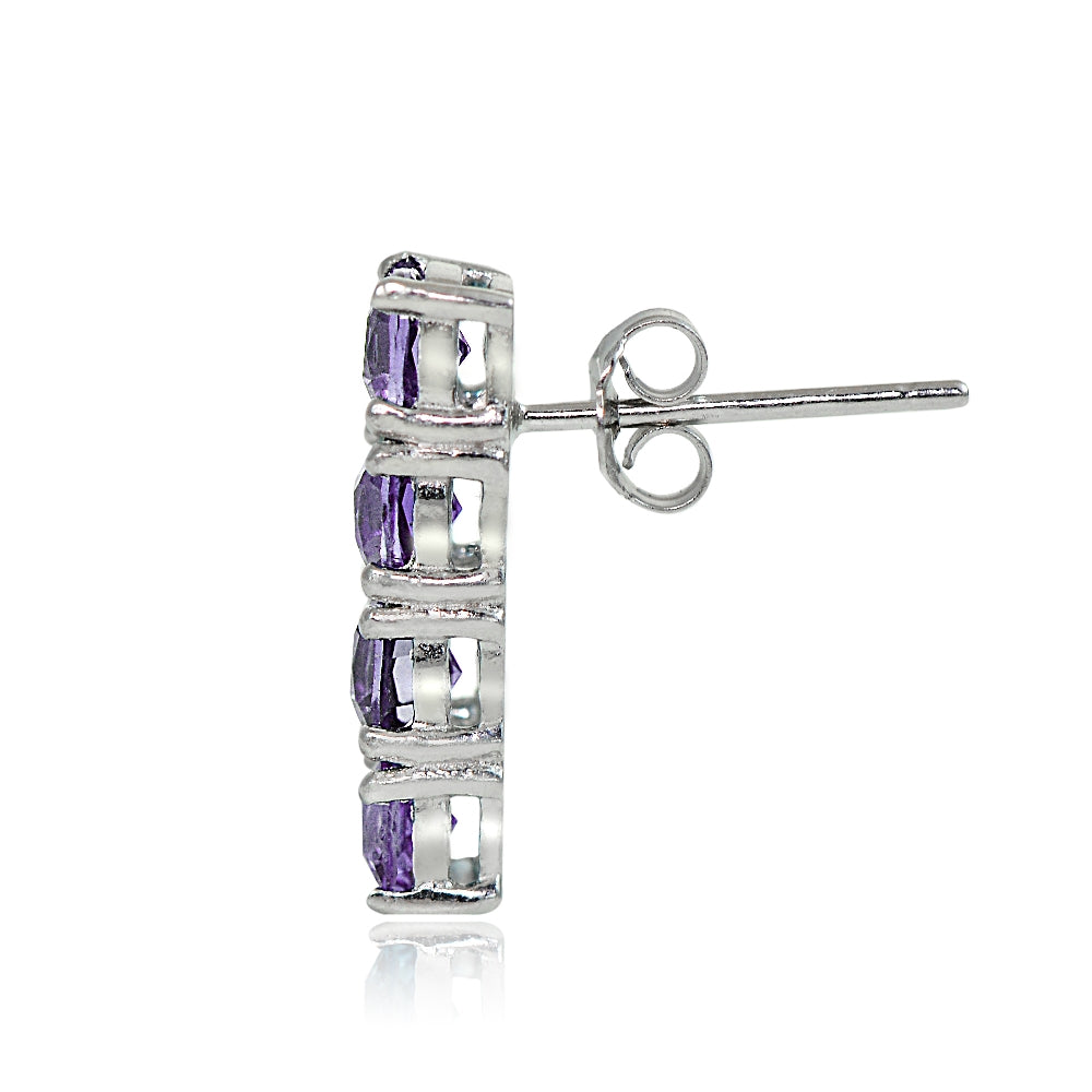 Sterling Silver Amethyst Bar Drop Earrings-3