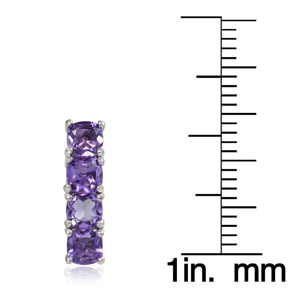 Sterling Silver Amethyst Bar Drop Earrings-4