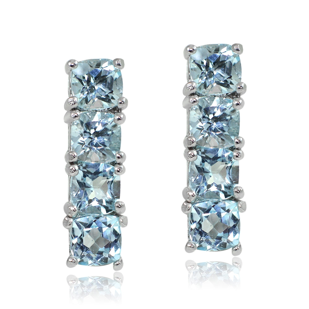 Sterling Silver Blue Topaz Bar Drop Earrings-2