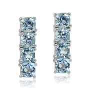 Sterling Silver Blue Topaz Bar Drop Earrings