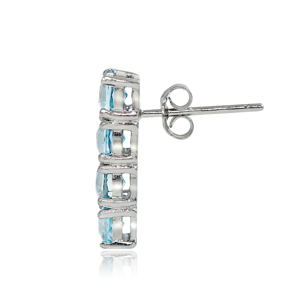 Sterling Silver Blue Topaz Bar Drop Earrings-3