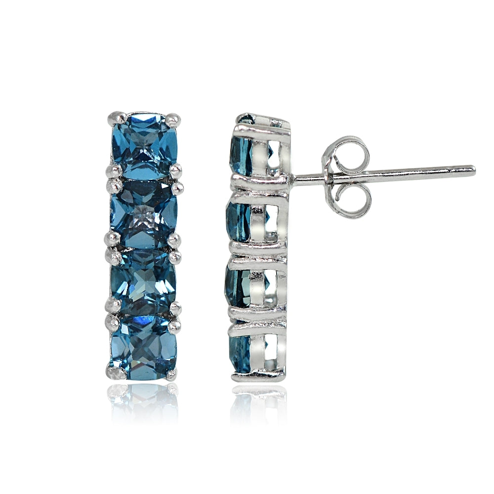 Sterling Silver London Blue Topaz Bar Drop Earrings