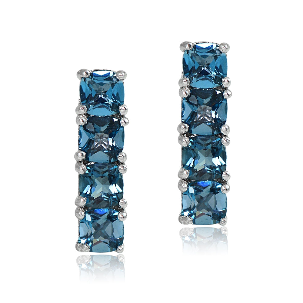 Sterling Silver London Blue Topaz Bar Drop Earrings-2