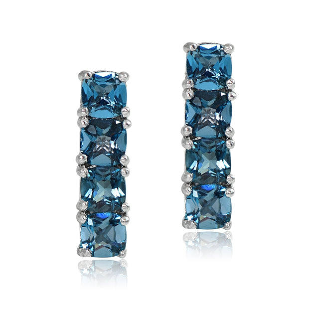 Sterling Silver London Blue Topaz Bar Drop Earrings