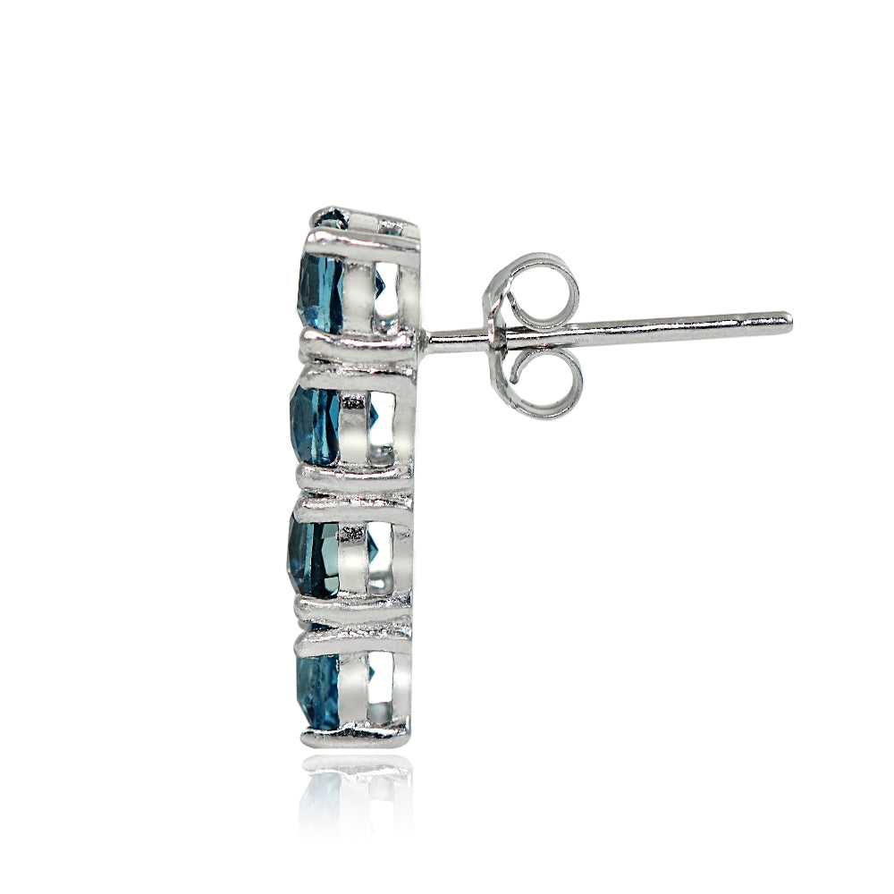 Sterling Silver London Blue Topaz Bar Drop Earrings-3