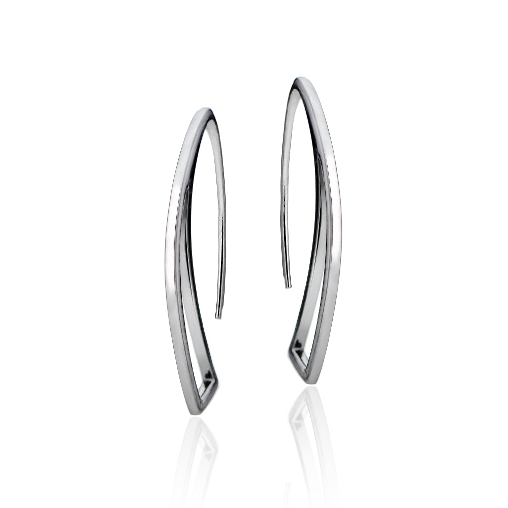 Sterling Silver Geometric Polished Hook Earrings-2