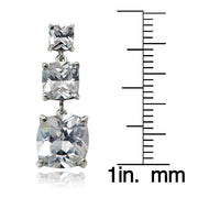 Sterling Silver 10.8ct Cubic Zirconia Three Stone Cushion-Cut Drop Earrings
