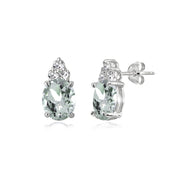 Sterling Silver Aquamarine and White Topaz Oval Crown Stud Earrings